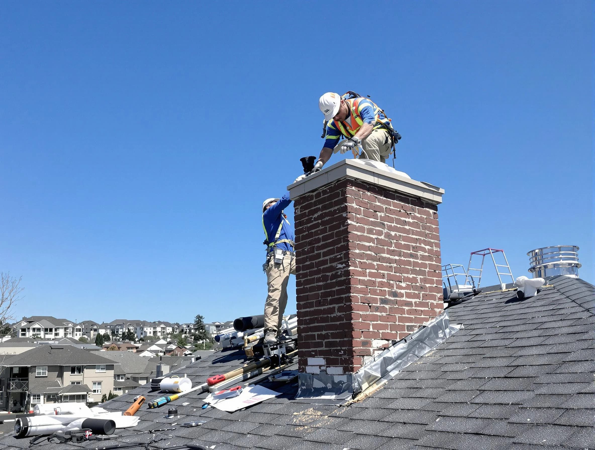 American Fork Chimney Sweep repairing a chimney crown in American Fork, UT