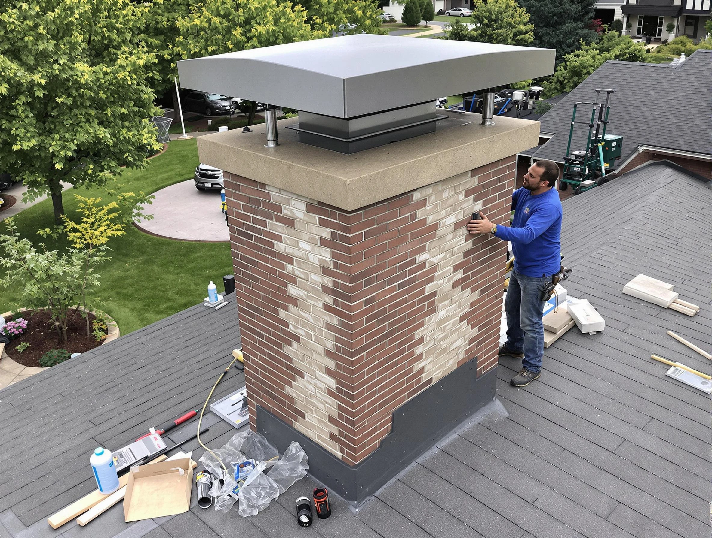 American Fork Chimney Sweep team working on a custom chimney remodel in American Fork, UT